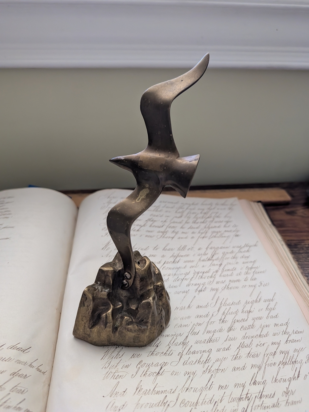 Brass Seagull Sculpture Decorative Accent - Brass